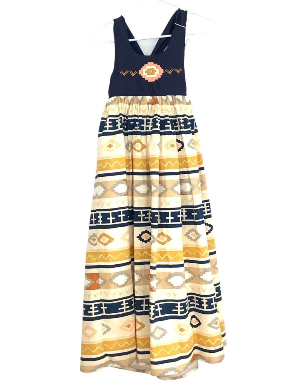 Girl's Size-10 Maxi Dress Western Embroidered Fancy Feather Vintage